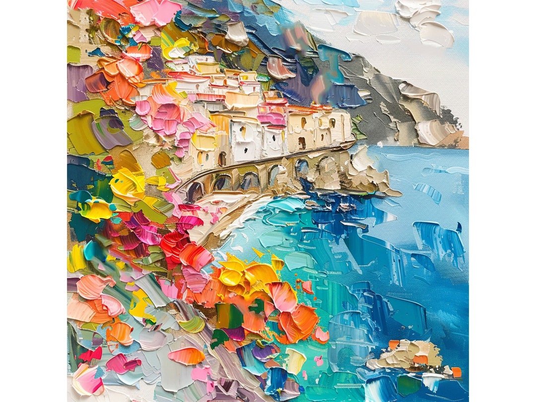 Manarola Oil Painting Cinque Terre Impasto Artwork Italy Cityscape Wall ...