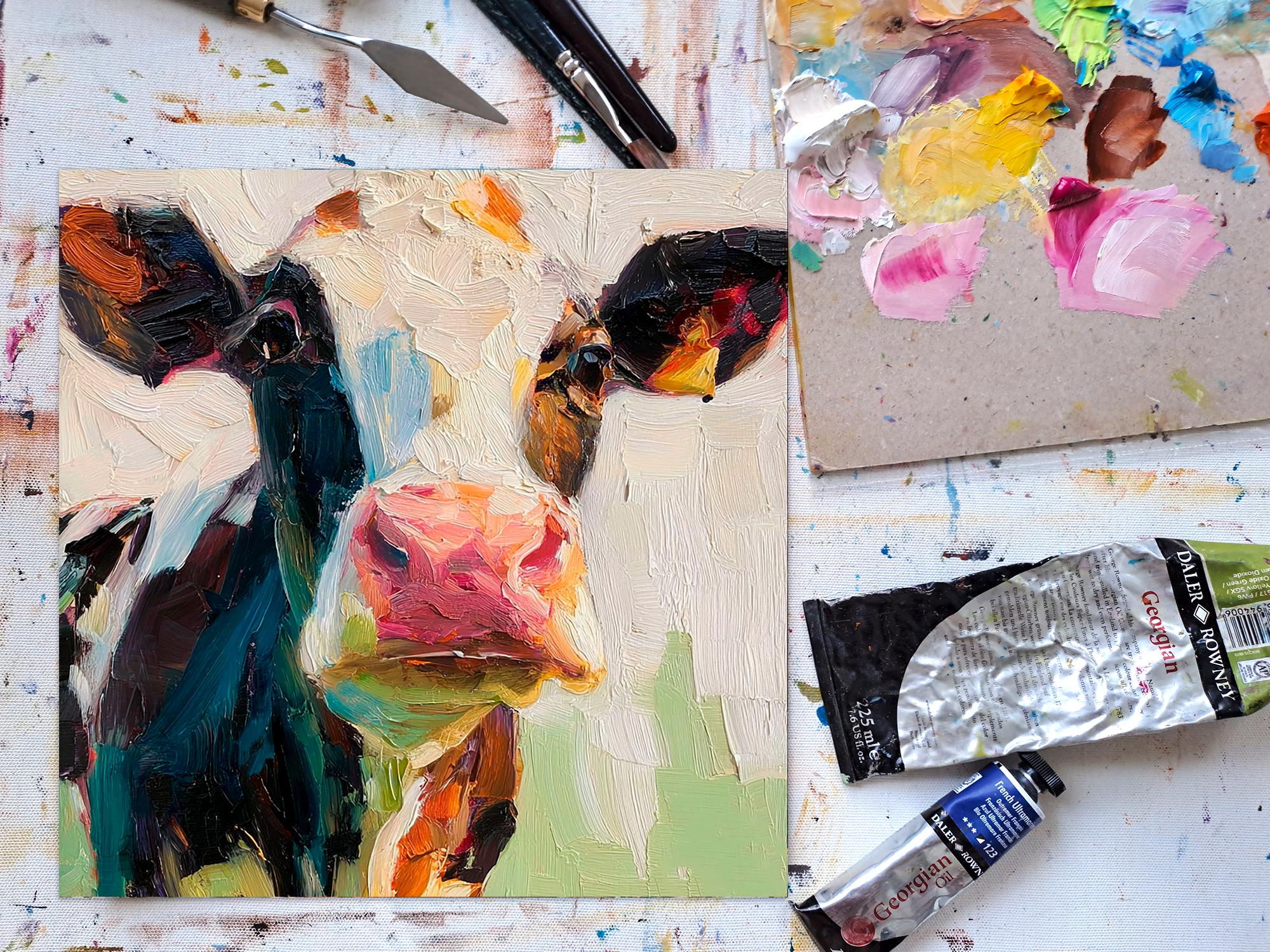 牛の絵：農場の動物の油絵、素朴な農家の装飾 - Etsy 日本