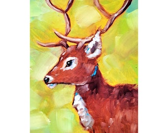 Deer Painting Animals Original Art Woodland Animal Oil Artwork Mother's Day Gift by ArtSenya