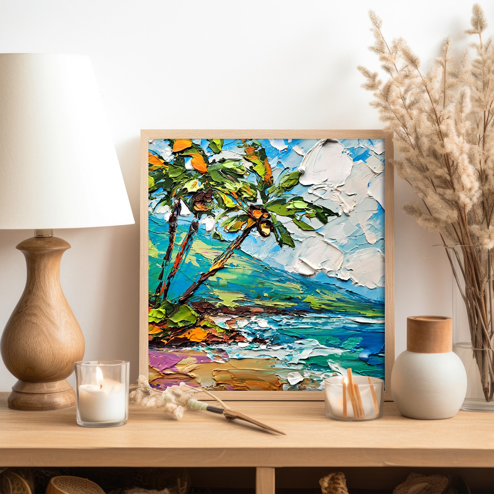 Hawaii Oil Painting Palm Trees Original Fine Art Seascape Impasto Oil ...