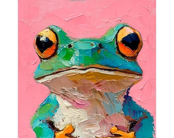 Retrato de rana arbórea en lienzo, arte original de rana, arte fino, animales, arte de pared, decoración de cocina, regalo de ArtSenya