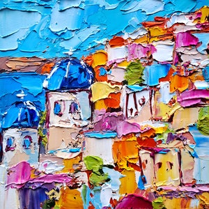 Santorini schilderij Griekenland originele kunst Santorini zeegezicht Impasto artwork stadsgezicht muur kunst Home decor reizen geschenken door ArtSenya