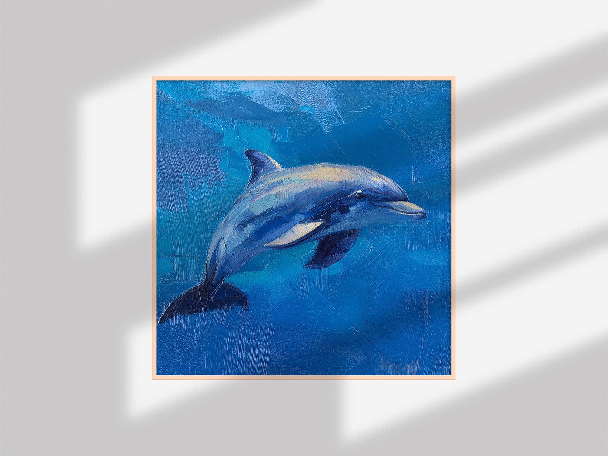 イルカの絵画：海のキャンバスアート、青い海の動物の油絵 - Etsy 日本