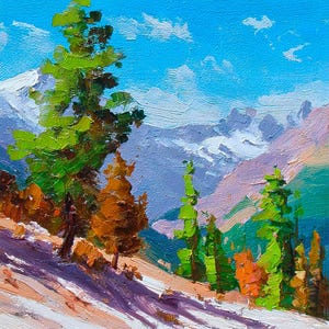 Dipinto ad olio Impasto Rocky Mountain: tela con paesaggio forestale colorato