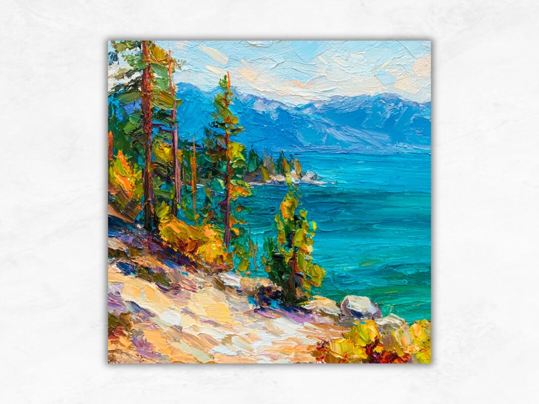 Tahoe Lake Large Oil Painting California Landscape Wall Art Decor Pine ...