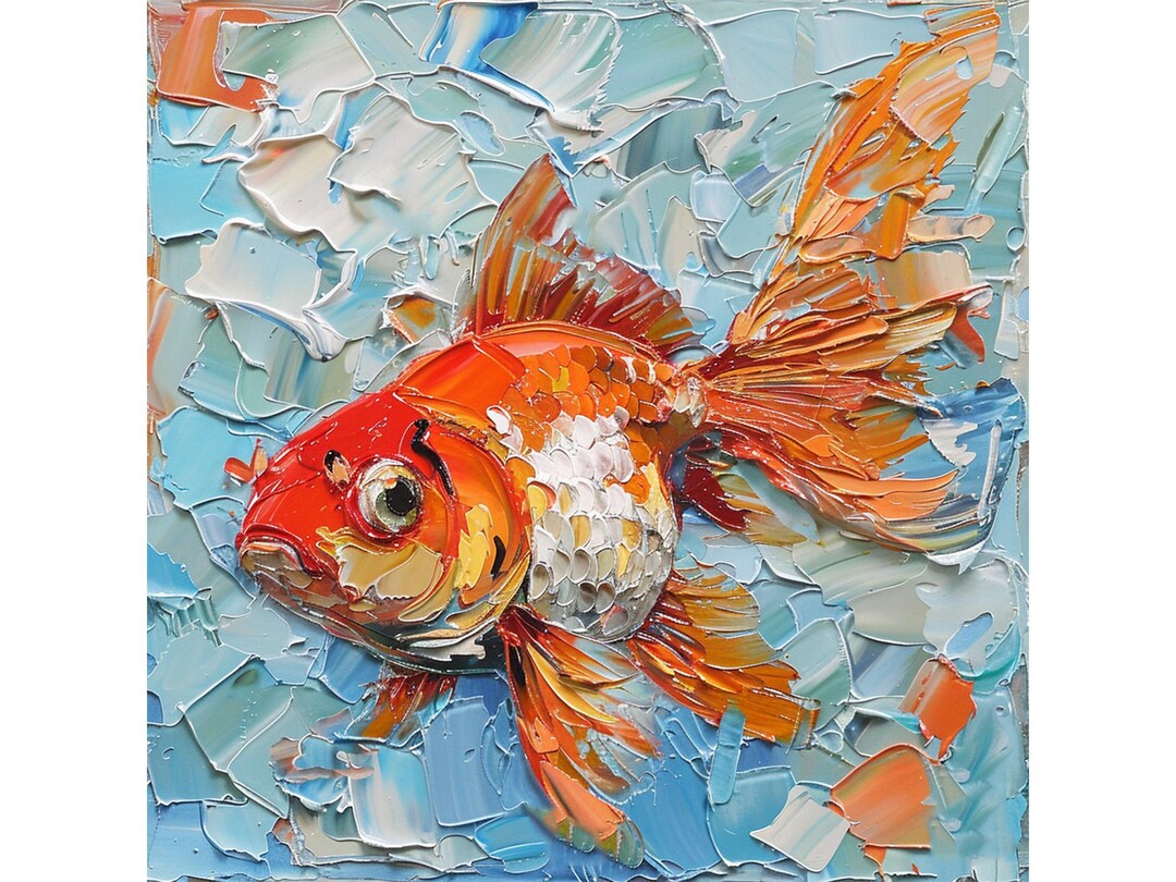 金魚の油絵 オリジナル魚アート 動物 厚塗り 水中壁アート