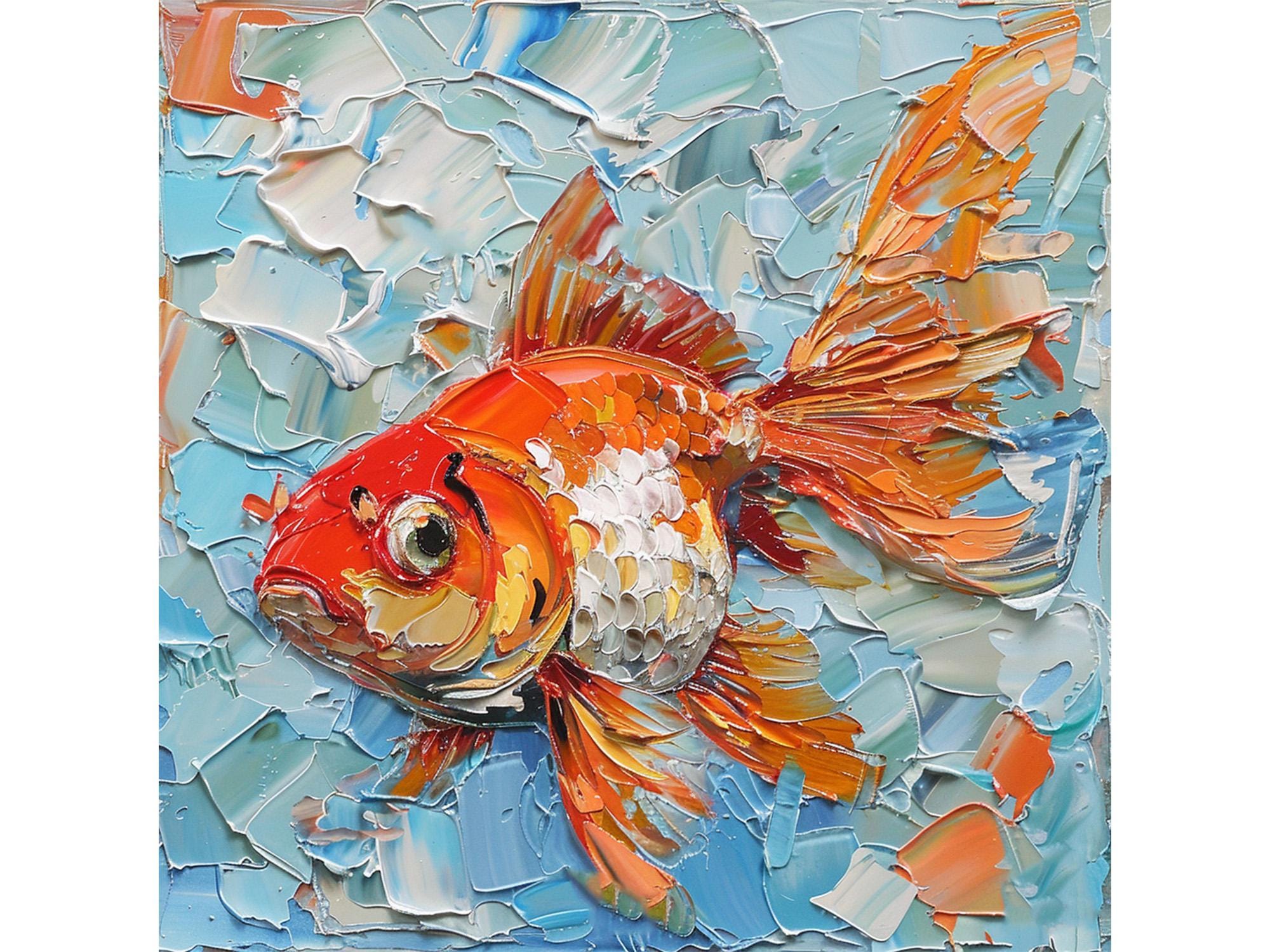 金魚の油絵 オリジナル魚アート 動物 厚塗り 水中壁アート