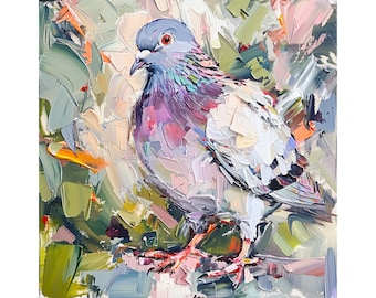 鳩の油絵 鳥 厚塗り オリジナル ファインアート 動物 壁アート 装飾