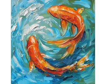 タコの絵画：オリジナル油絵、水中保育アート（10 x 10インチ） - Etsy