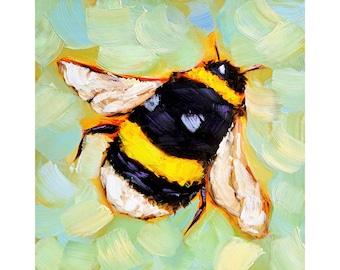 Pittura a olio dell'ape animale arte originale opera d'arte dell'ape insetto arte della parete 10" per 10" decorazione della parete per regali domestici di ArtSenya