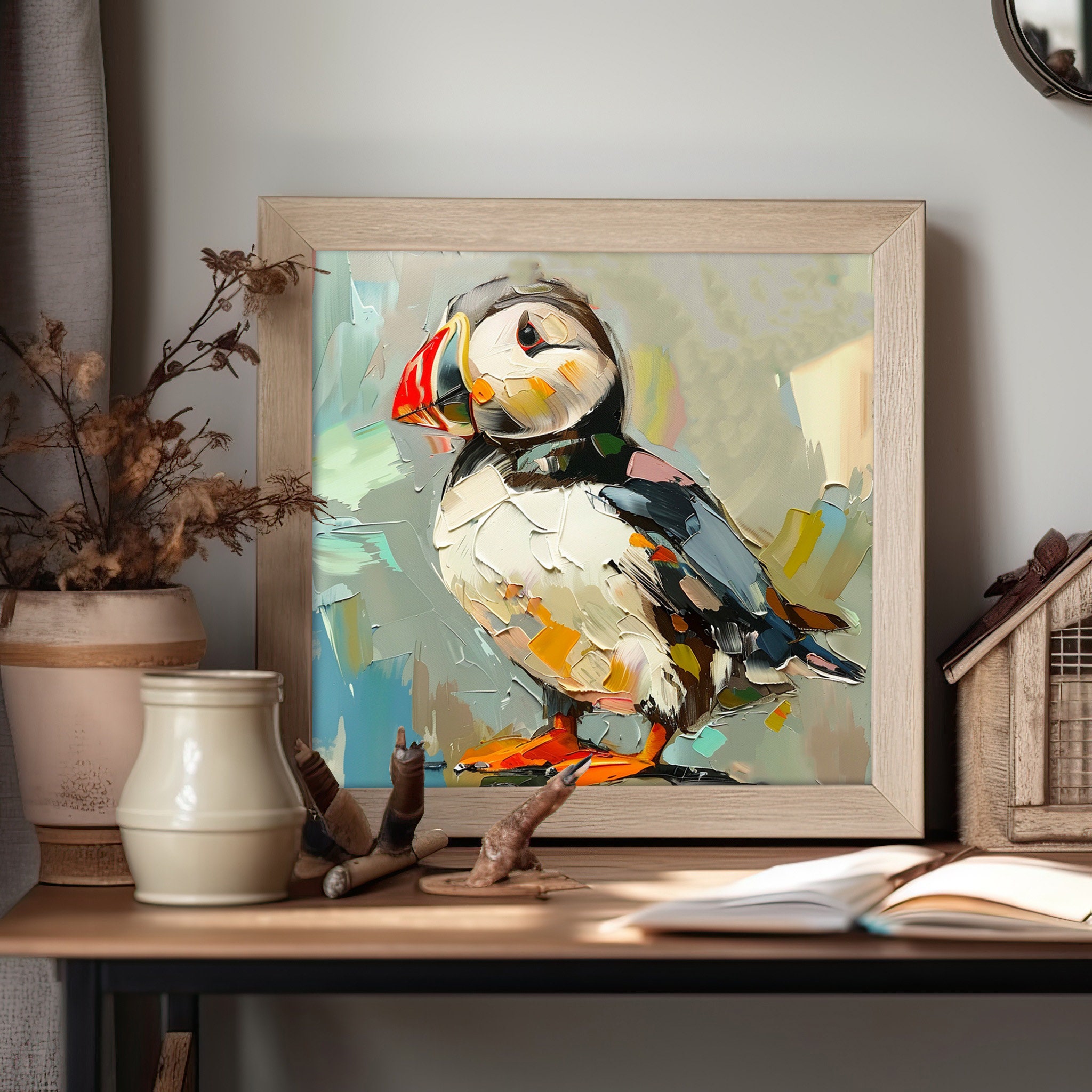 パフィン インパスト ペインティング 動物 オリジナルアート 鳥の
