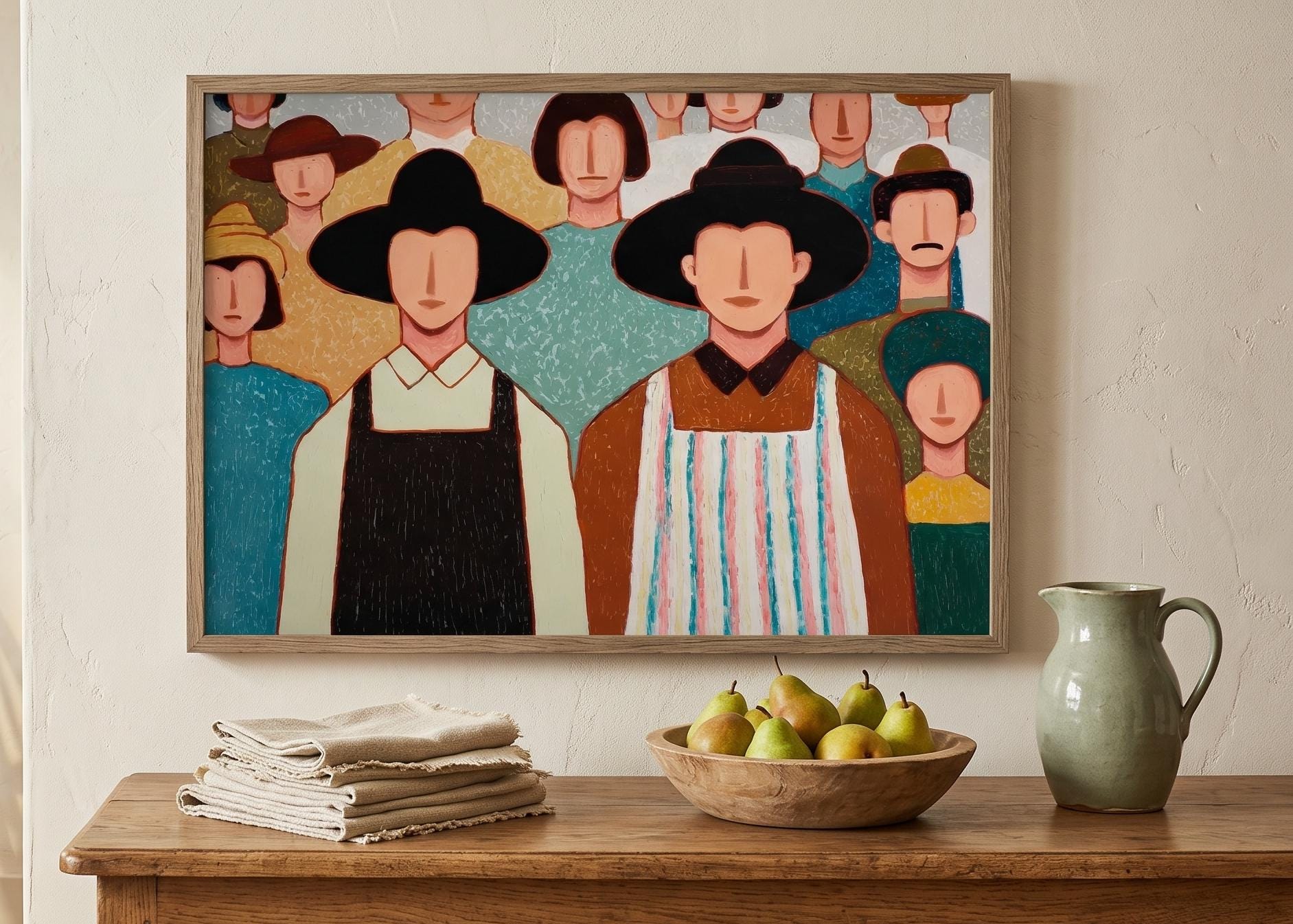 Muchachos Original Oil Painting Naive Figurative Wall Art Folk Portrait ...