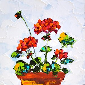 Geranium Oil Painting Floral Original Art Impasto Artwork Garden Flowers Wall Art Decor for Home by ArtSenya