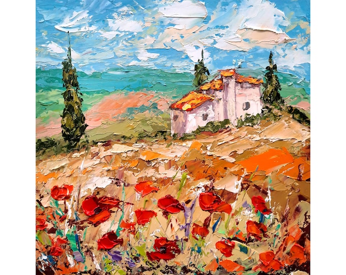 Tuscany Painting Italy Countryside Original Art Poppy Fields Impasto ...