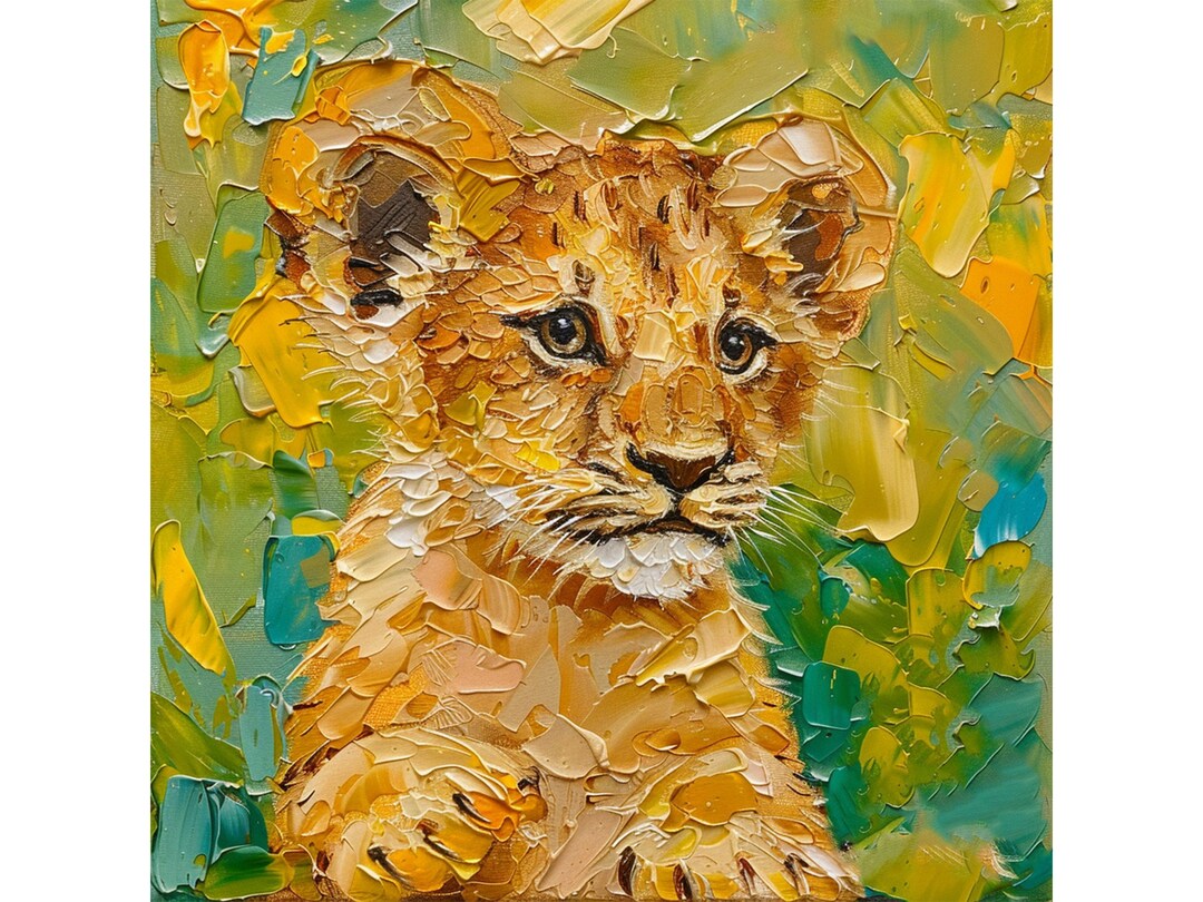 Lion Cub Painting Lion Impasto Original Art Baby Animals Artwork ...