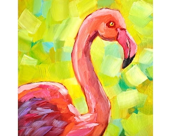 Flamingo Painting Birds Original Art Animal Oil Painting Tropical Bird Artwork 10" by 10" by ArtSenya