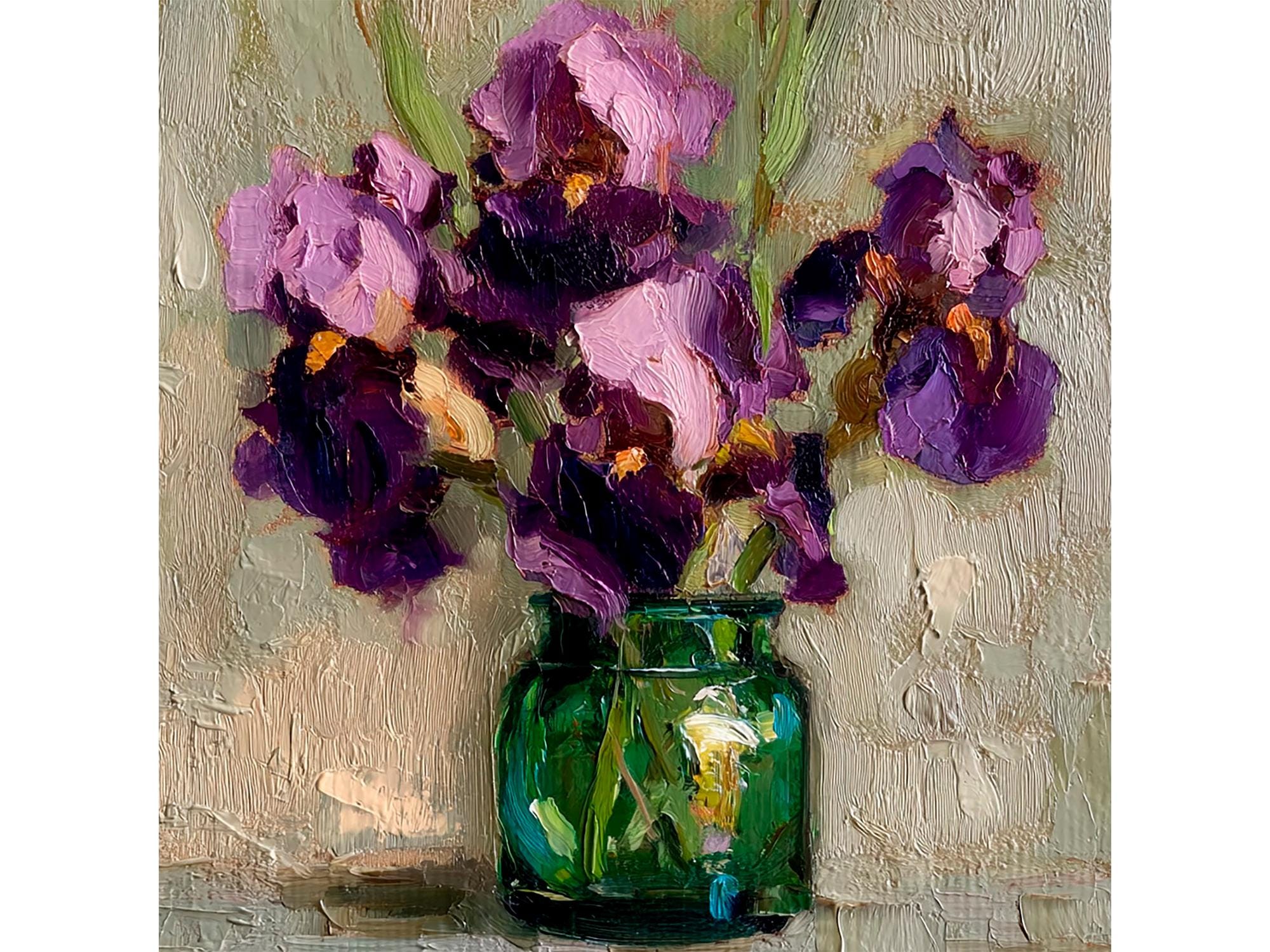 Impasto Purple Iris Oil Painting: Textured Floral Still Life Art - Etsy