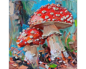 Fly Agaric Oil Painting Mushrooms Original Canvas Fine Art Botanical Impasto Original Artwork Art Decor Halloween Gifts by ArtSenya