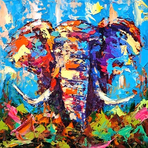 Elephant Original Painting African Animals Oil Painting Animal Impasto Artwork by ArtSenya
