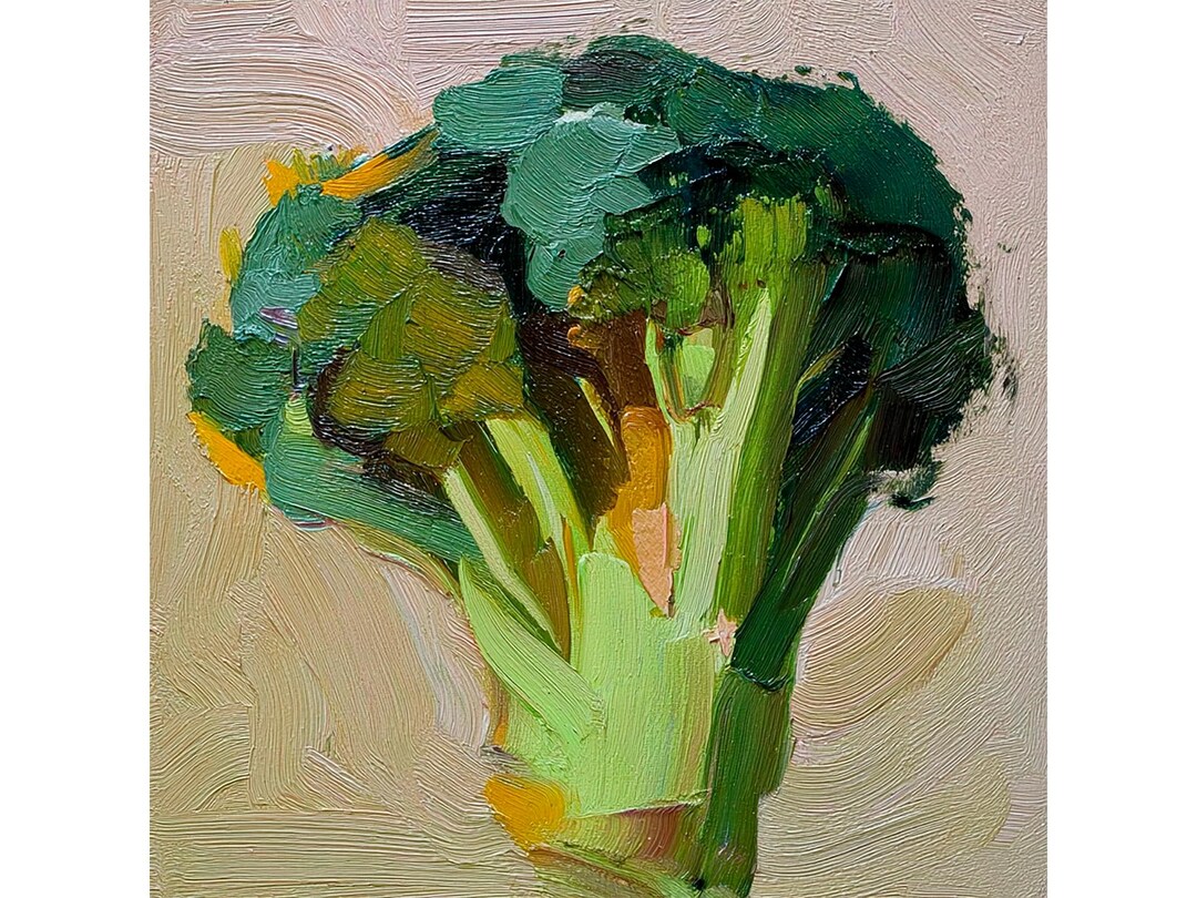 Broccoli Oil Painting Kitchen Wall Art, Impasto Vegetable Canvas, Green ...
