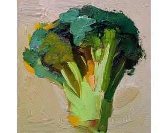 Broccoli Oil Painting Kitchen Wall Art, Impasto Vegetable Canvas, Green Food Art Rustic Home Decor by ArtSenya