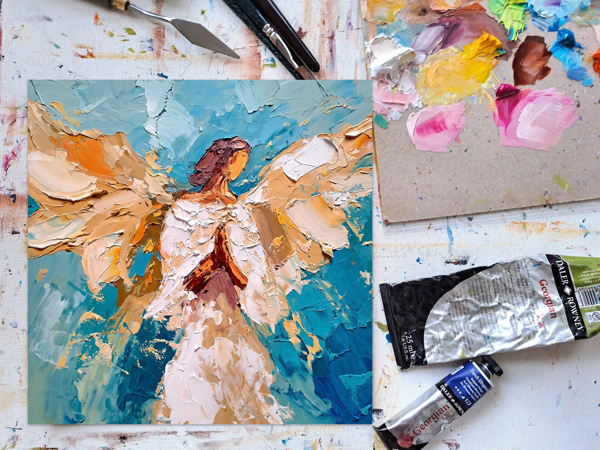 Angel Painting: Abstract Impasto Oil Artwork, 10x10 - Etsy