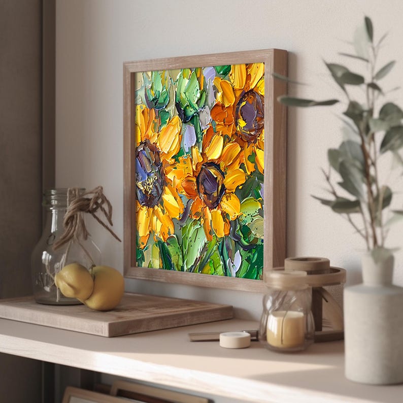 Sunflowers Impasto Hand Painted Original Art Flowers Textured Wall Art