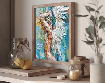 天使の男性の体のキャンバス上のインパスト絵画 ゲイキャンバスアート