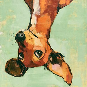 Dachshund Canvas Oil Painting Original Upside Down Dog Wall Art Funny Wiener Dog Portrait Playful Pet Lover Gift