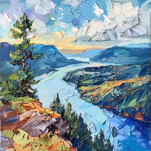 Columbia Gorge Landscape Impasto Canvas Fine Art Oregon Landscape Wall Art Travel Gifts by ArtSenya