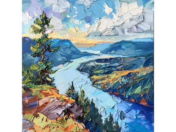 Columbia River Gorge Landscape Impasto Canvas Fine Art Oregon Landscape Wall Art Travel Gifts by ArtSenya