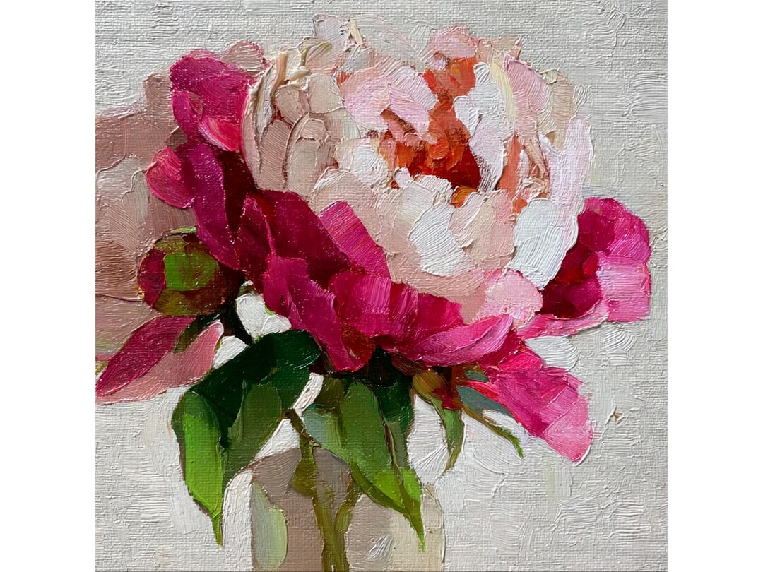 Peony Canvas Oil Painting Original Impasto Pink Peony Floral Wall Art ...