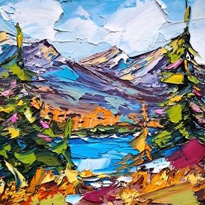 Dipinto ad olio sulle Montagne Rocciose, Paesaggio delle Montagne del Colorado, Arte originale, Alberi di pino, Opera d&#39;arte in impasto, Regalo da viaggio, 10&quot; x 10&quot; di ArtSenya