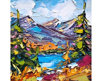 Rocky Mountains olieverfschilderij Colorado bergen landschap originele kunst pijnbomen Impasto artwork reiscadeau 10" x 10" door ArtSenya