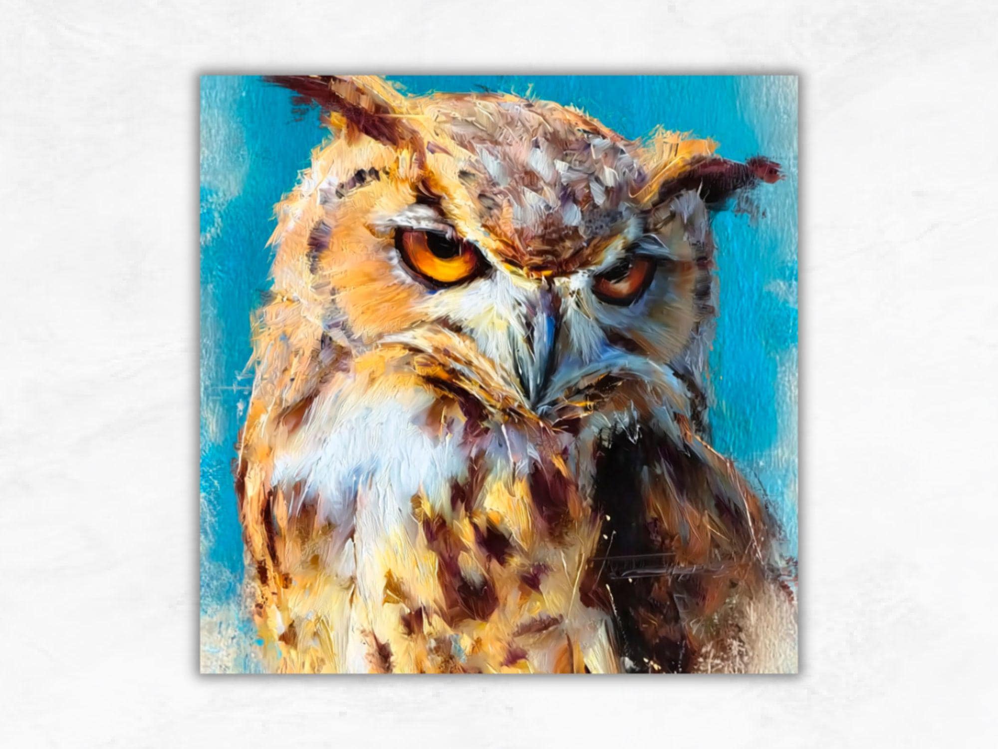 Owl Painting: Oil Impasto Bird Art Textured Wildlife Artwork Brown Owl Wall Art Nature Animal Portra