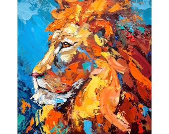 Lion Oil Painting Animals Original Fine Art Wild Animals Impressionism Artwork Rustic Wall Art Decor Gifts Home Decor by ArtSenya