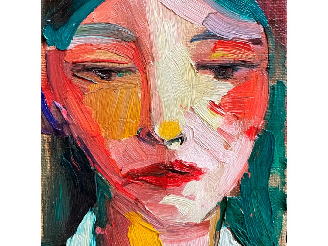 Colorful Woman Portrait Original Oil Painting Modern Figurative Wall ...