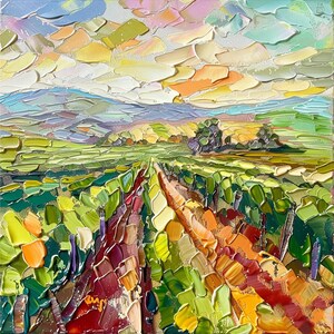 Napa Valley Impasto Original Fine Art California Vineyards Painting Mountains Wall Art Decor Travel Gifts by ArtSenya