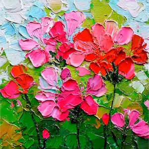 Geranium Flowers Impasto Canvas Painting Floral Original Art Flowers Wall Art Decor by ArtSenya