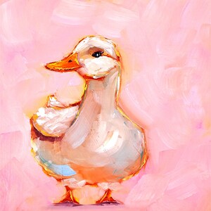 White Duck Painting Farm Animals Original Art Bird Oil Painting Pet Artwork by ArtSenya