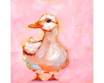 White Duck Painting Farm Animals Original Art Bird Oil Painting Pet Artwork