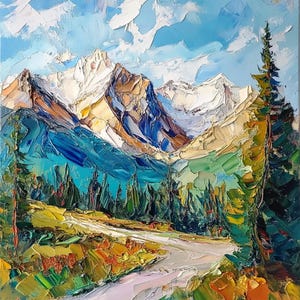 Montagne Rocciose Impasto Dipinto ad Olio su Tela Paesaggio del Colorado Textured Opera d&#39;Arte Originale Pini Arte da Parete Regalo di ArtSenya