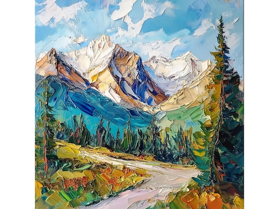 Rocky Mountains Impasto Oil Painting on Canvas Colorado Landscape