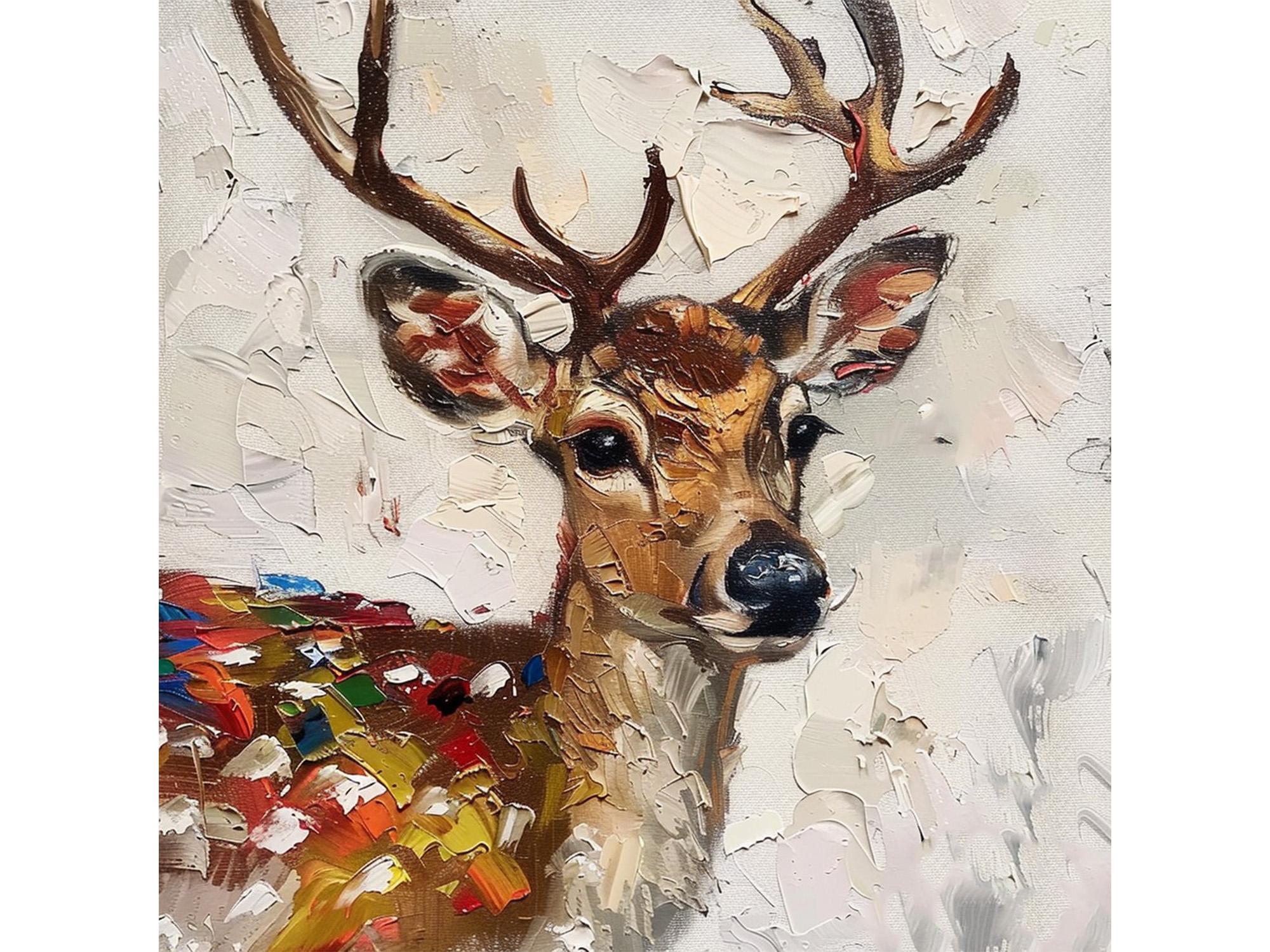 キャンバスに描かれたトナカイの絵画 野生動物 オリジナルアート キャンバスに描かれたトナカイの絵画 野生動物 オリジナルアート