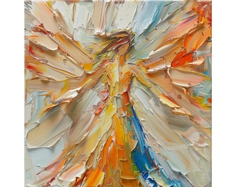 守護天使のインパスト油絵、オリジナルアートワーク 8x8 - Etsy 日本