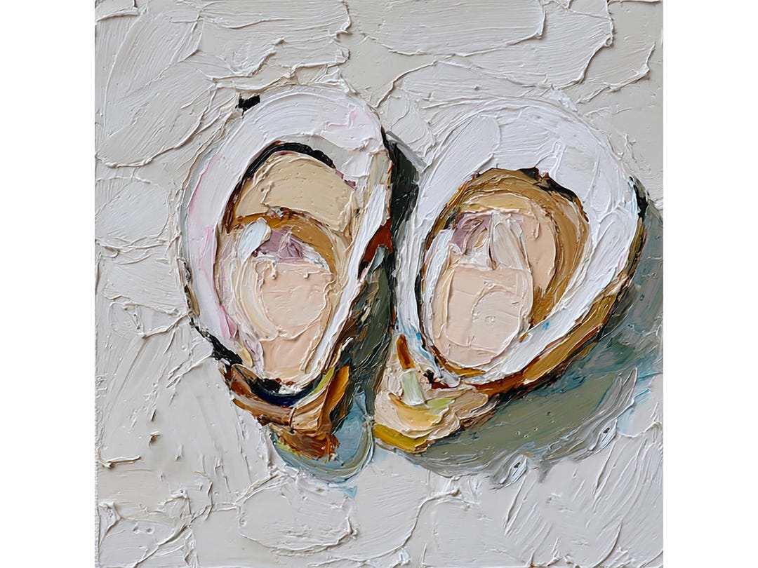 Oyster Painting Impasto Style Coastal Kitchen Wall Art Textured ...