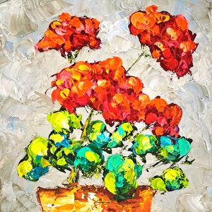 Geranium Painting Flowers Original Art Impasto Artwork Small Painting Gifts for Her by ArtSenya
