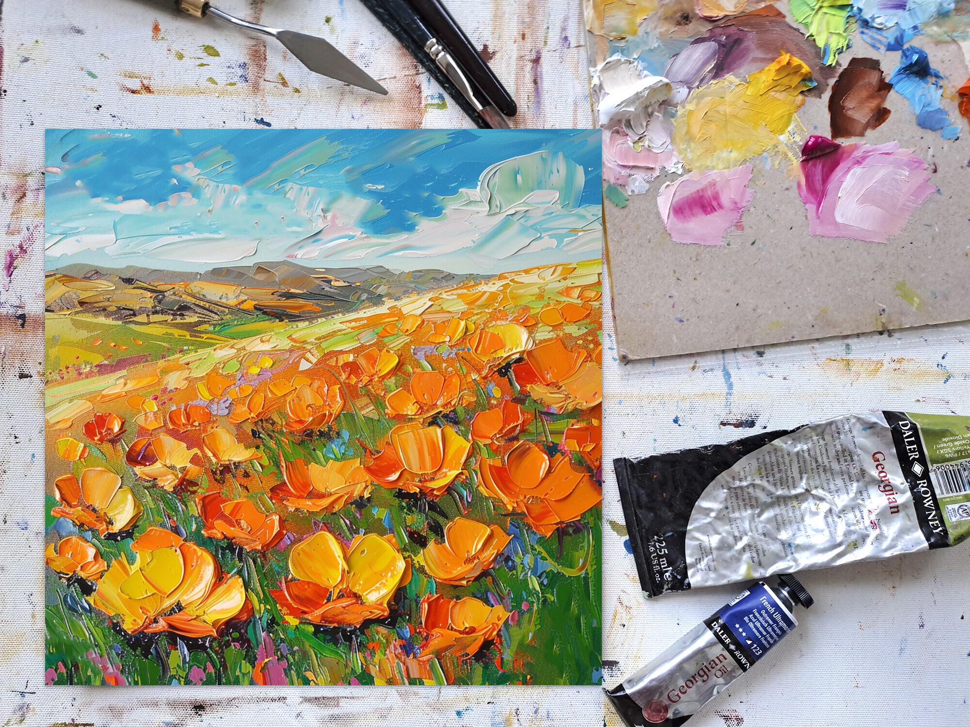 California Poppy Fields Oil Painting California Original Art Meadow ...