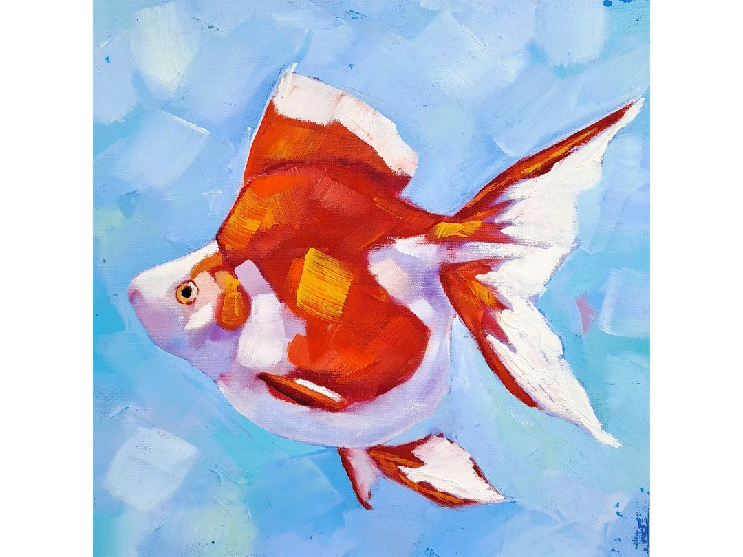 Goldfish Oil Painting on Canvas Fish Original Art Sea Animals Wall Art