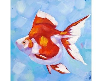 ArtSenya, poisson rouge, peinture à l'huile sur toile, poisson, art original, animaux marins, art mural, oeuvre d'art marine, 10 x 10 po.